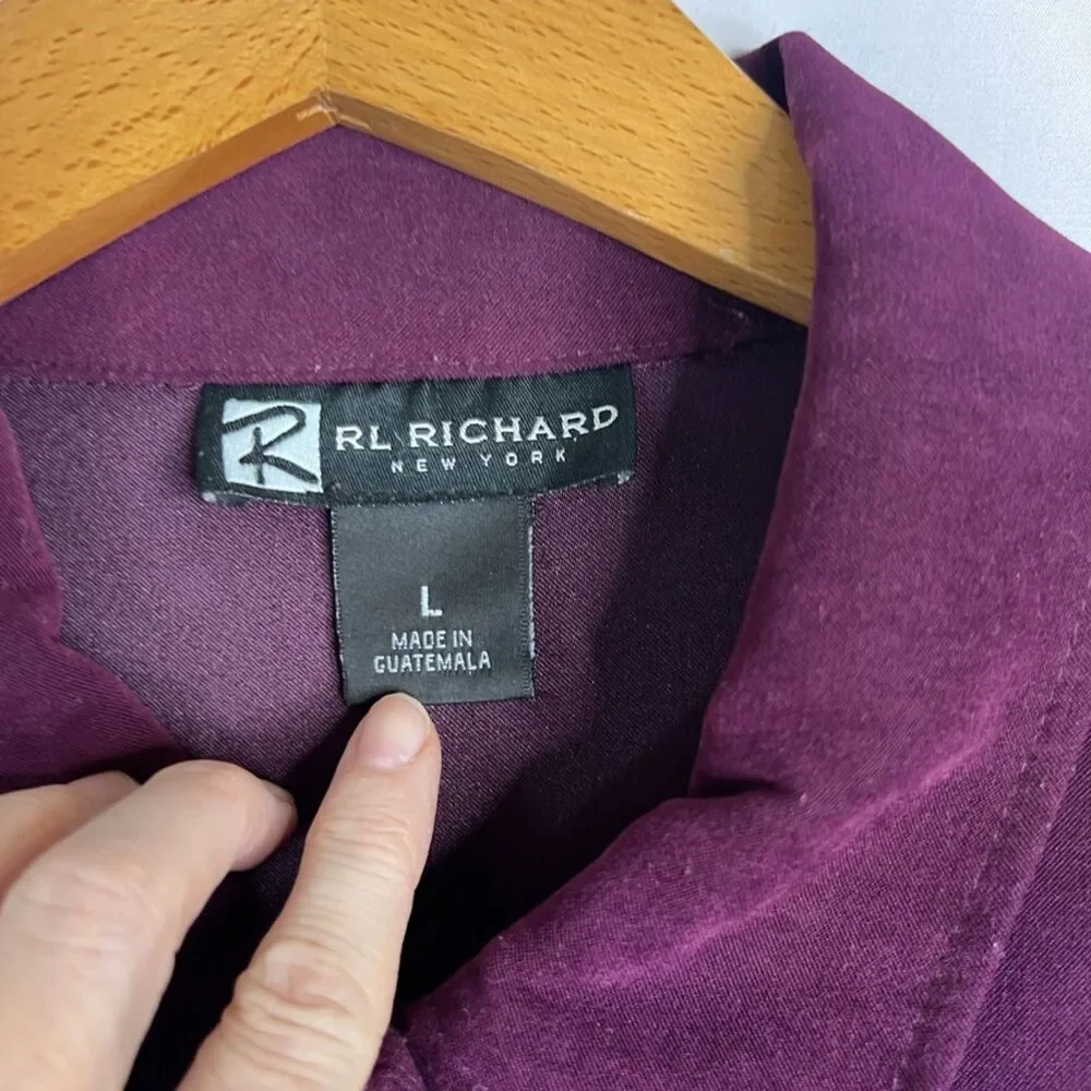 RL Richard Purple Velvety Velour‎ Long Sleeve Button Front Jacket Shirt Large